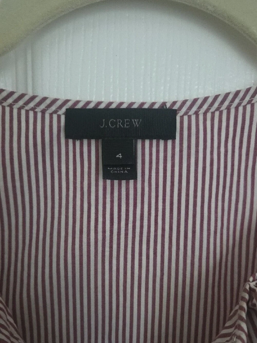 J. Crew Sleeveless Ruffled V-Neck Stripe Camisole - Maroon & White. Size 4.